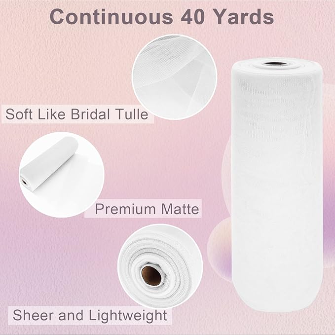 White Tulle Fabric Roll Spool Bolt Large Tulle Wedding Party Decoration - Image 2