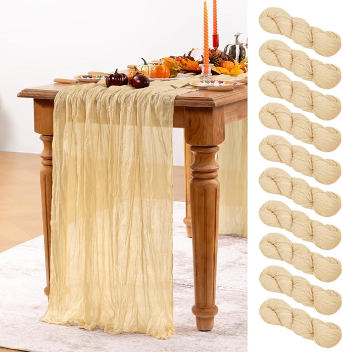 Champagne Gold Cheesecloth Table Runner 10 Pack Fall Table Runners Boho Gauze by DeZerlor