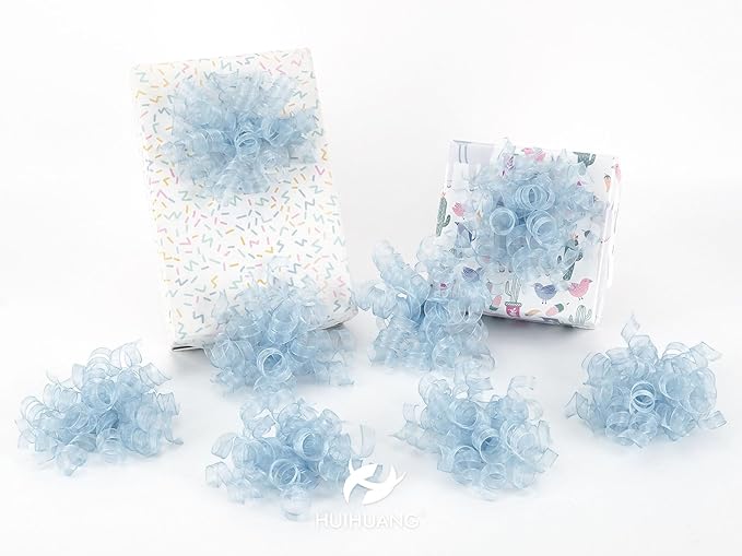 HUIHUANG Blue Bows for Gift Wrapping Burst Curly Gift Bows 5 inch x 8 Counts - Image 4