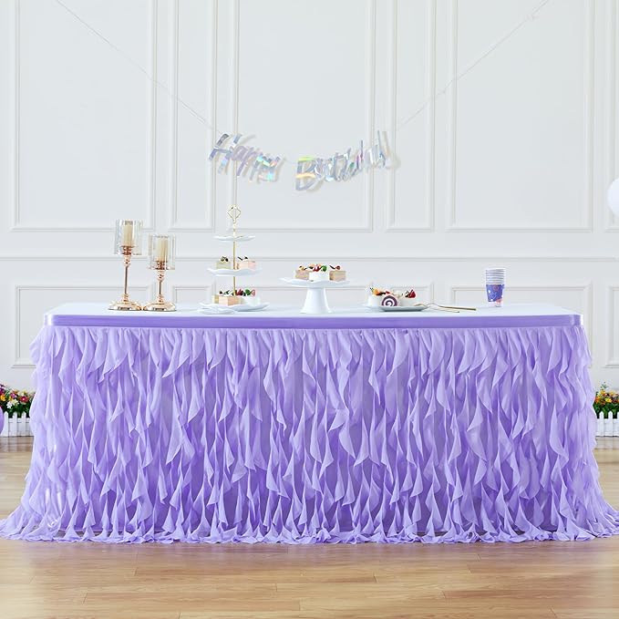 PARTISKY Lavender Purple Tulle Curly Willow Table Skirt - Image 3