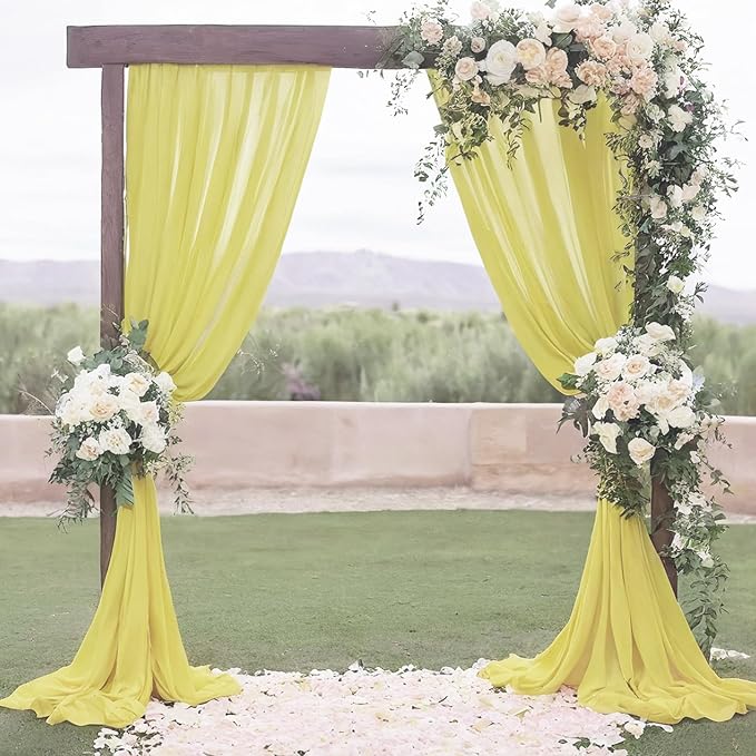 DUOBAO Yellow Chiffon Backdrop Curtains 108 Inches 2 Panels 29 Inch Width - Image 2