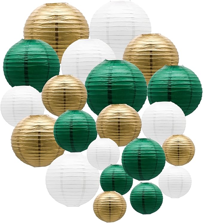 ADLKGG Green Gold Paper Lanterns Party Decorations, Round Hanging Lantern by ADLKGG