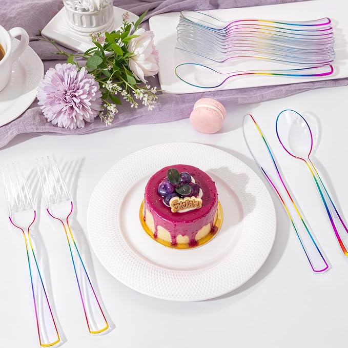 WDF 180 PCS Rainbow Plastic Silverware - Image 8