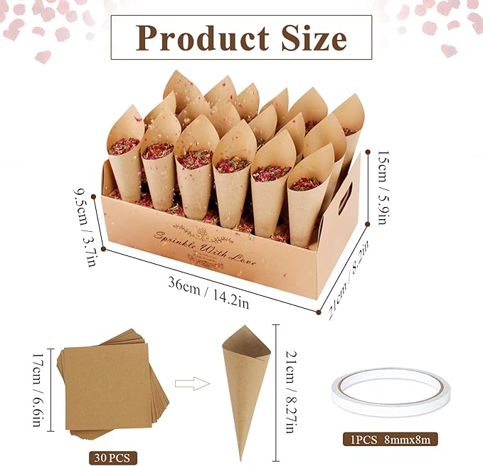 30 Pieces biodegradable confetti Cones and Stand Tray Paper Cone Box 30 Holes - Image 2