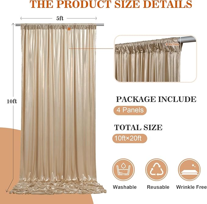 20x10ft Thick Champagne Glitter Backdrop Curtain Panels - Image 6