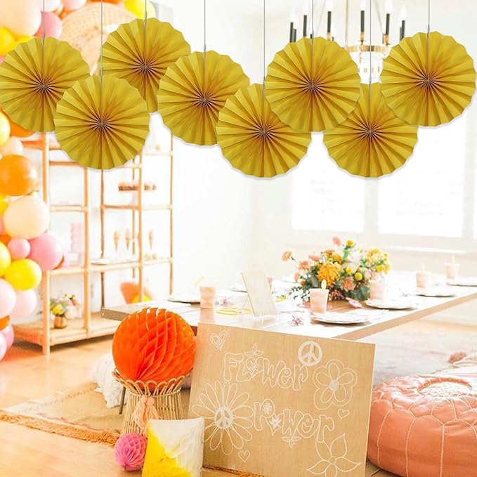 BARTHEW Yellow Birthday Decorations, DIY Yellow Paper Fans Hanging Decoration - Image 5