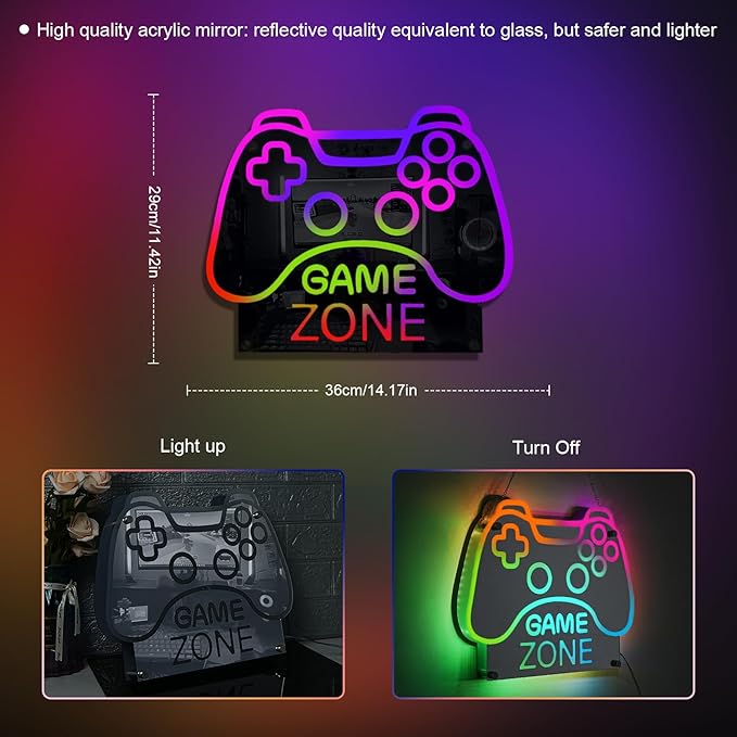 ineonlife Game Zone Controller Neon Sign Mirrored Colorful LED Lights - Image 5