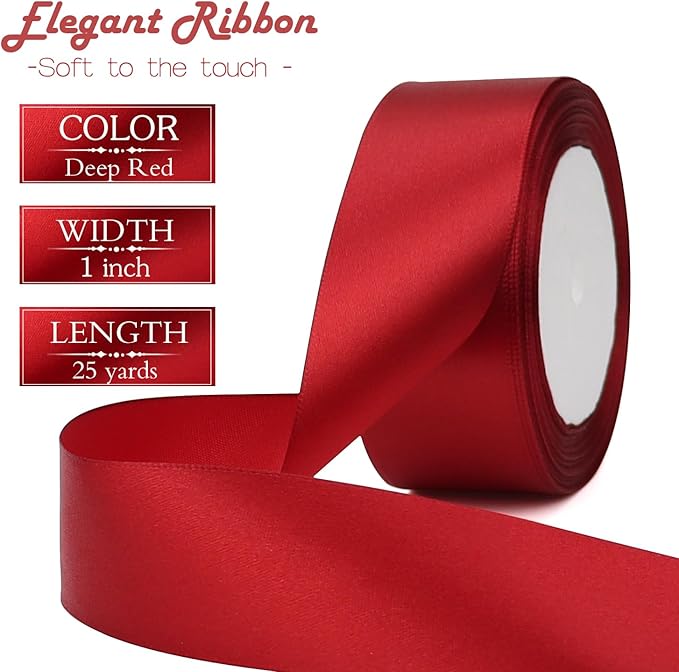 Deep red Solid Satin Ribbon 1-1/2 Inch 25 Yards Solid Polyester Fabric Ribbon - Image 2