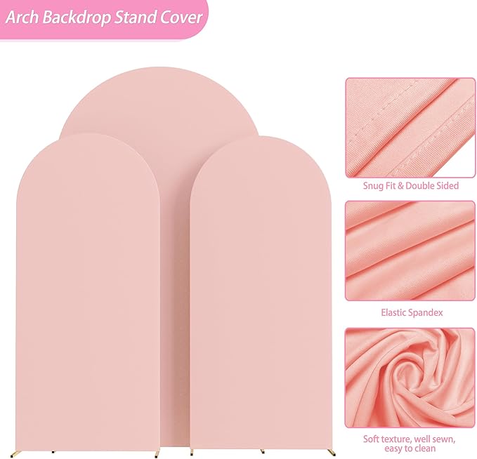 Fomcet Wedding Arch Cover 7.2FT, 6FT Pale Pink Spandex Fitted Fabric Backdrop - Image 2