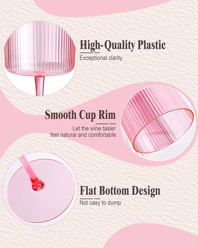 Ciaell 12 PCS Pink Plastic Ribbed Wine Glasses - 10 OZ Plastic Square Wine - Image 5