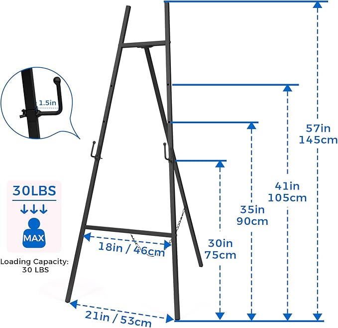 ARTASY 57" Black Easel Stand for Wedding Signs, Portable Artist Easel for - Image 6