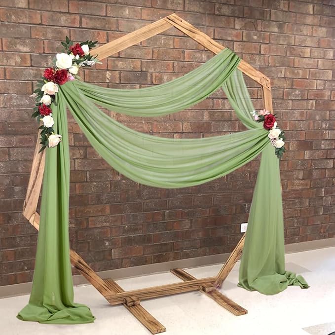 2 Panels Ceiling Drapes Wedding Arch Draping Fabric Sage Green Sheer Drapes - Image 5