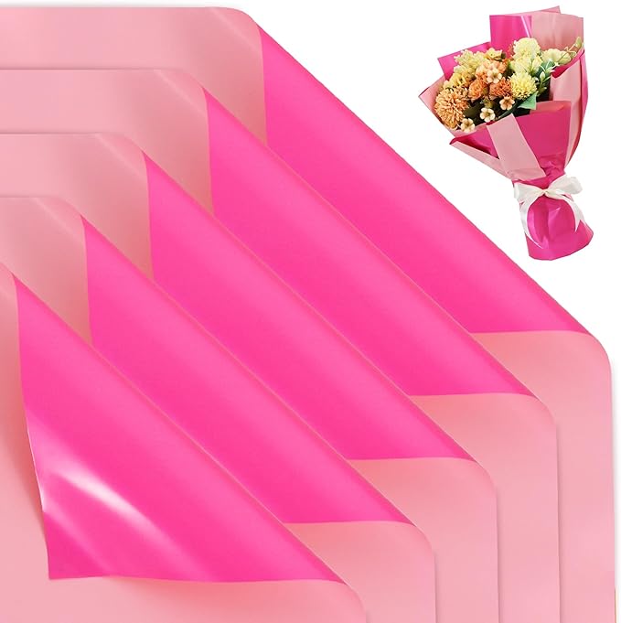 BEISHIDA 20Pcs Pink and Hot Pink Flower Bouquet Wrapping Paper by Beishida