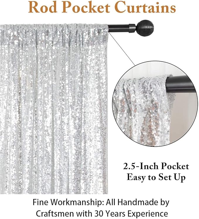 ShinyBeauty 8FTx10FT Silver Sequin Backdrop | Sparkle Drapes - Image 3