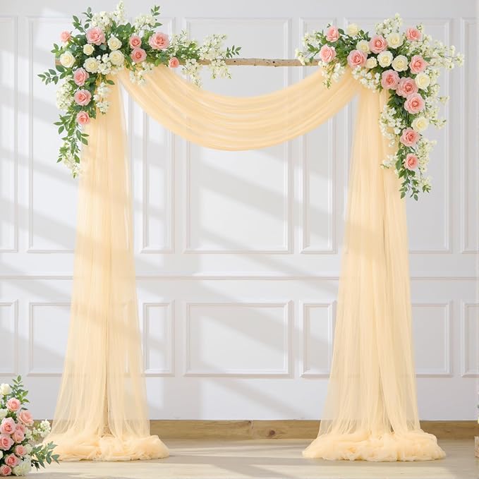 Wedding Arch Draping Fabric Backdrop 1 Panel 60" x 26Ft Champagne Drapes by Suppromo