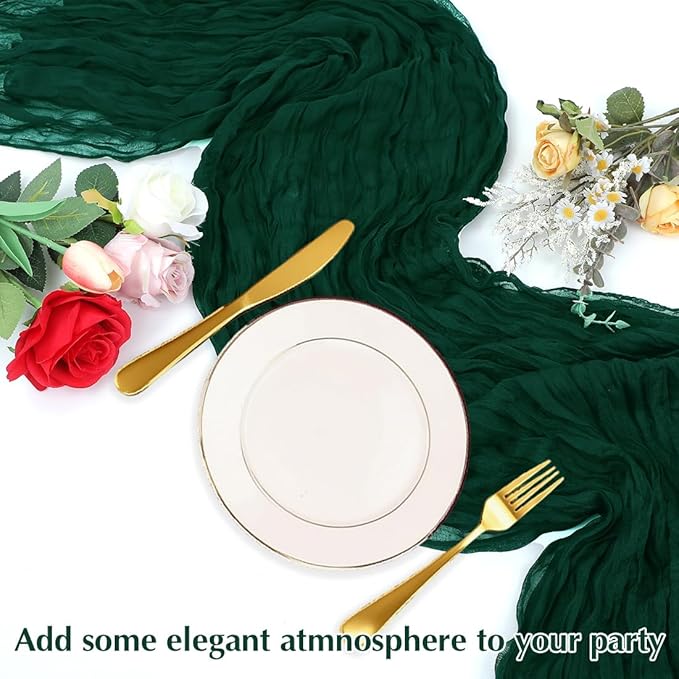 Blackish Green Cheesecloth Table Runner -21*120Inch Long Boho Wedding Table - Image 5