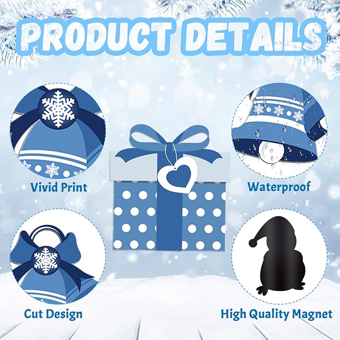 Xuhal 25 Pcs Christmas Magnets Decoration Winter Blue Gnome Snowman Snowflake - Image 5