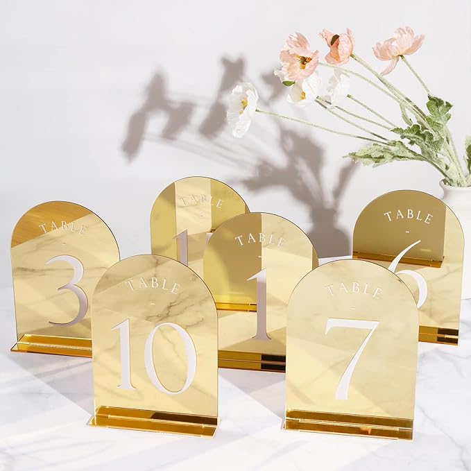 UNIQOOO Gold Mirror Arch Wedding Table Numbers by UNIQOOO