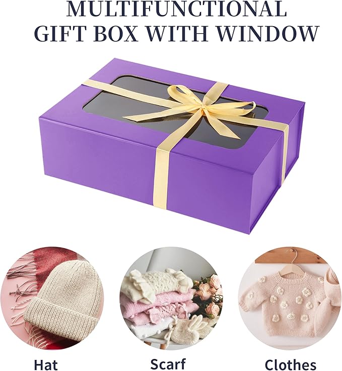 Purple Large Gift Boxes with Window, 13.5"x9"x4.3" Bridesmaid Boxe - Image 3
