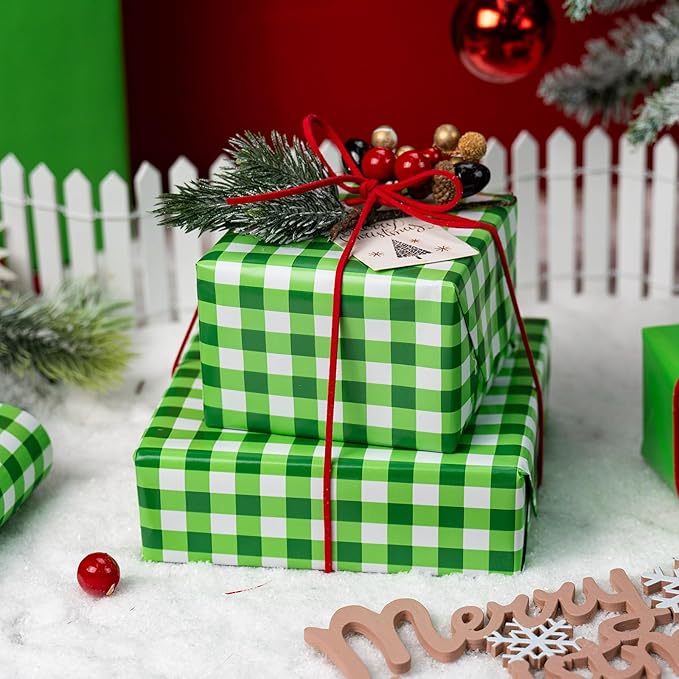 Burymento Green Checkerboard Wrapping Paper, Gift Wrap - Image 4