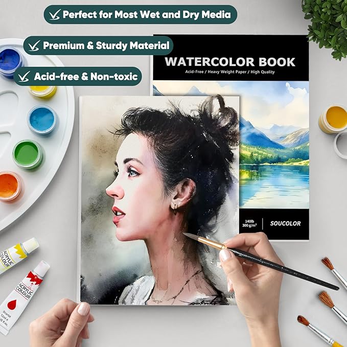 Soucolor Watercolor Paper Pad, 140lb/300gsm 40 Sheets Artist Painting Drawing - Image 3