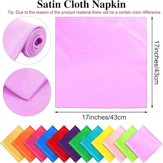 Aneco 12 Pieces Satin Napkins Soft Dinner Napkins Multicolor Square Weddings - Image 2