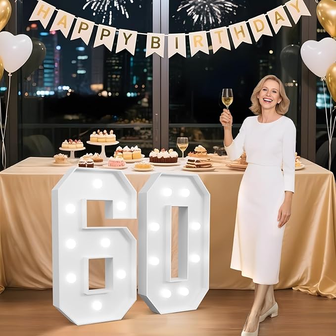 3FT Marquee Numbers 60, Happy 60th Birthday Decorations by Tongjoy