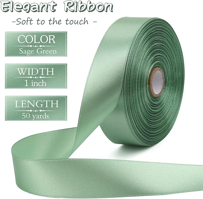 Sage Green Solid Satin Ribbon 1 Inch 50 Yards Solid Polyester Fabric Ribbon - Image 2