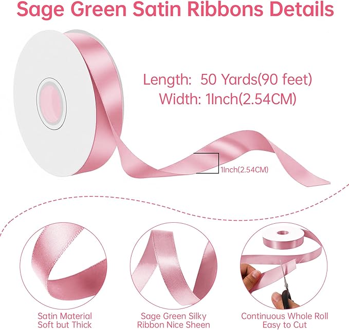 Pink Satin Ribbon 1 Inch Wide x 50 Yards, Double Faced Polyester Ribbon - Image 2