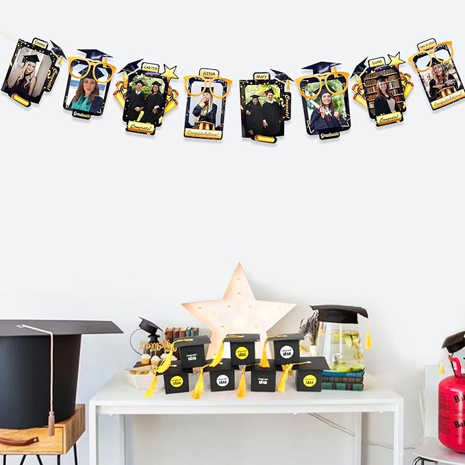 pinkblume Graduation Party Decorations Black and Gold Grad Photo Banner - Image 6