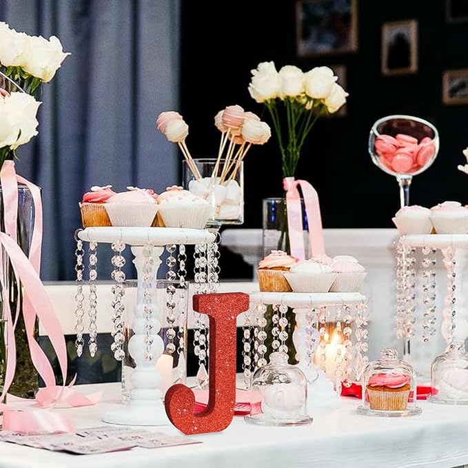 TONIFUL 8 Inch Red Glitter Letter J Table Centerpiece A-Z Red Birthday Party - Image 5