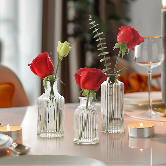 ComSaf Glass Bud Vases Set of 3, Small Flower Vases in Bulk, Mini Ribbed Vases - Image 7