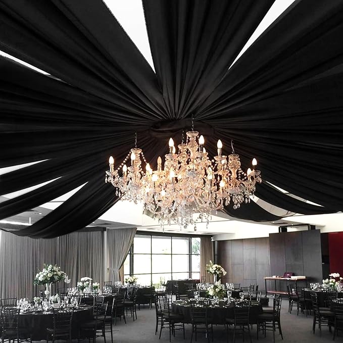 6 Panels Black Wedding Ceiling Drapes 5ftx40ft Ceiling Drapes Chiffon Fabric by fani