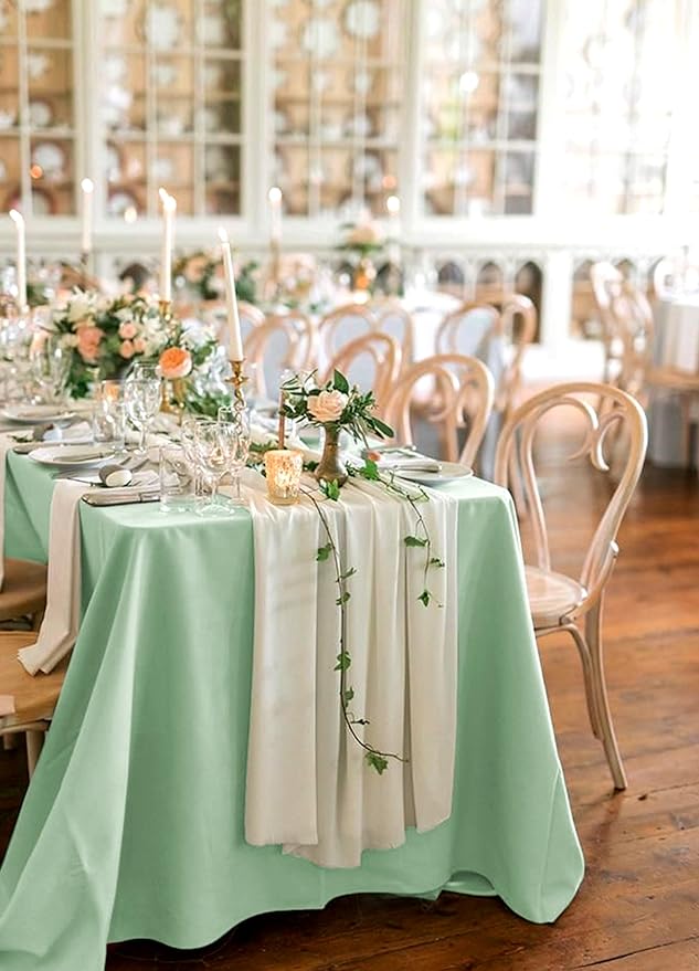 12 Pack 60 x 126 Inch Rectangle Tablecloth Sage Green Polyester Tablecloth - Image 5