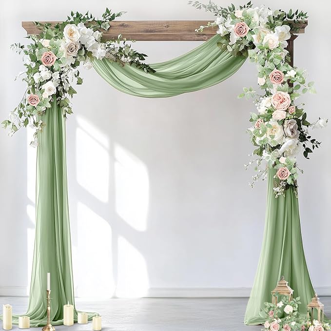 Socomi Wedding Arch Draping Fabric 3 Panels 29" x 19Ft Sage Green Sheer Chiffon by Socomi