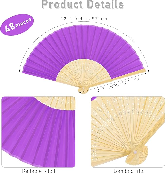 URATOT 48 Pieces Folding Fans Silk Bamboo Folding Fans Handheld Fans - Image 2