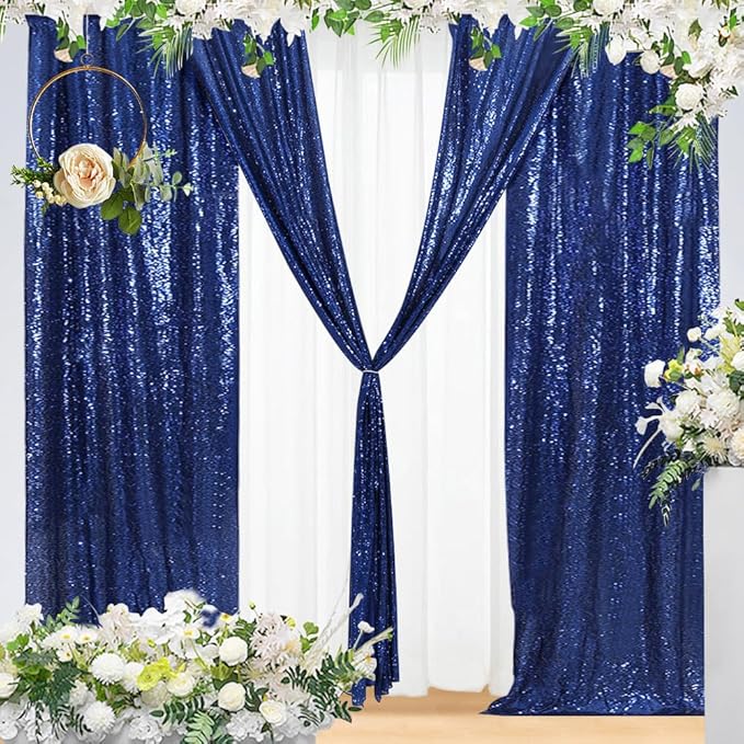 Eternal Beauty Sequin Backdrop Curtains, 2x8 Ft-2 Panels Navy Blue Back Drop - Image 5