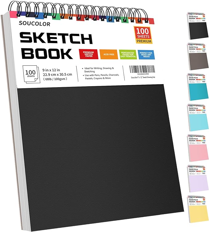 Soucolor 9" x 12" Sketch Book, Acid Free Artist Drawing Book Paper Painting by Soucolor