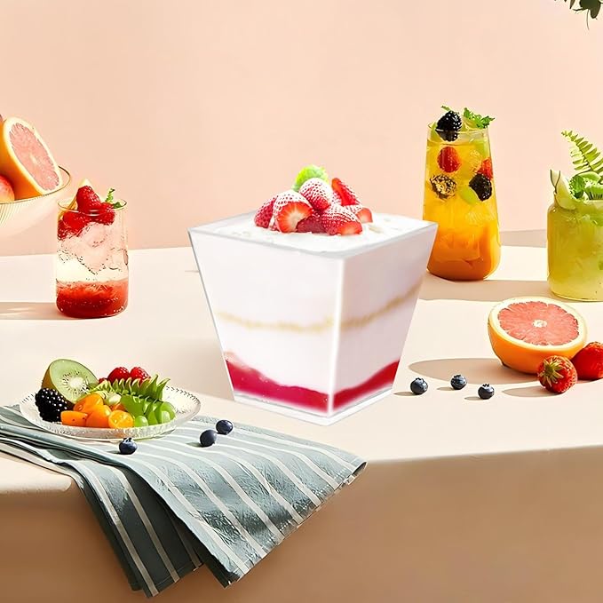 50 Pack 3.5 oz Clear Plastic Square Dessert Cups - Image 6