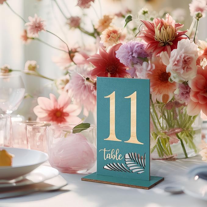 Wooden Table Numbers 1-15, 3.2x5.8 Inch Double Sided Rustic Blue Wedding Table - Image 5