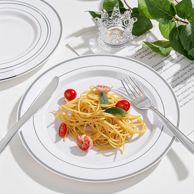 WDF 180 Pieces Silver Plastic Silverware - Image 7