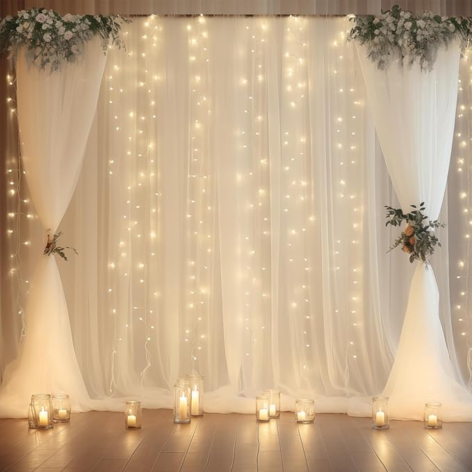 10ft x 10ft Cream White Chiffon Backdrop Curtain - Image 2