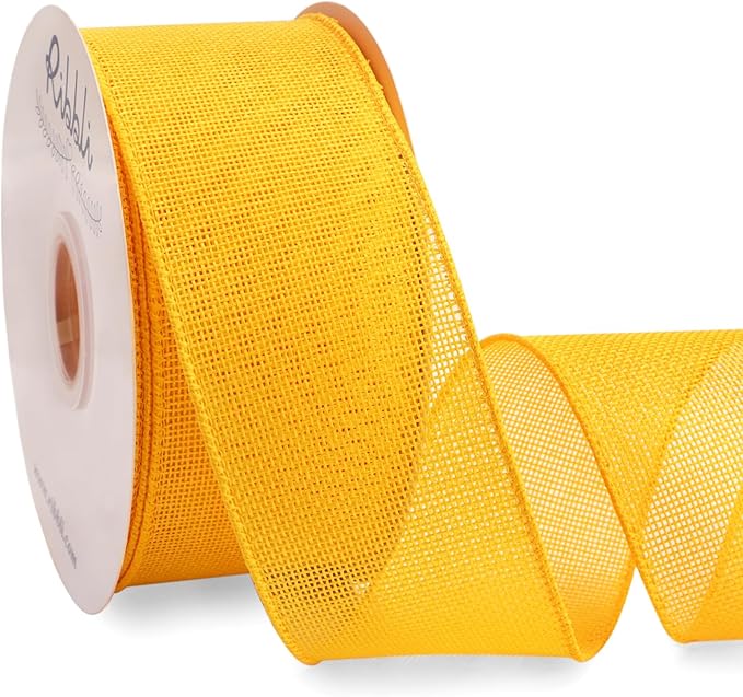 Ribbli Yellow Burlap Wired Ribbon, 2-1/2” Inch x Continuous 20 Yard, Wired Edge by Ribbli