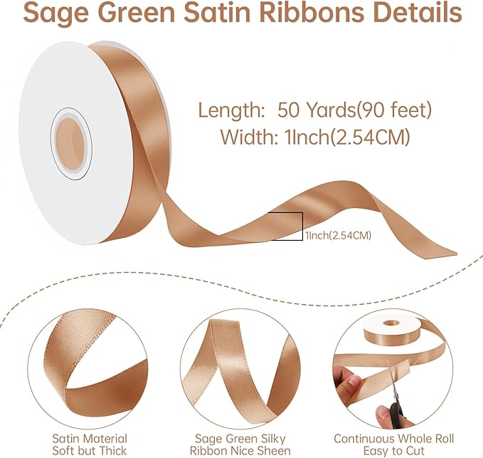 Champagne Gold Satin Ribbon 1 Inch Wide x 50 Yards, Luxury Double Faced - Image 2