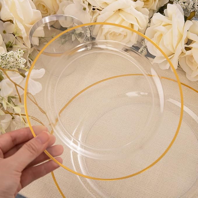 SUT 150 PCS Gold Plastic Plates, Disposable Clear Gold Dinnerware Set - Image 5