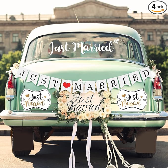 Tallew 4 Sets Just Married Car Decorations Ornate Magnets 12 x 7.5, Wedding Day by Tallew