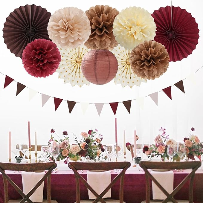 Burgundy Brown Beige Boho Party-Decorations - Image 5