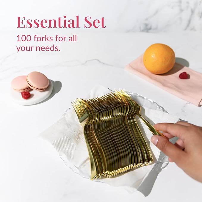 Prestee 100 Gold Plastic Forks - Image 4