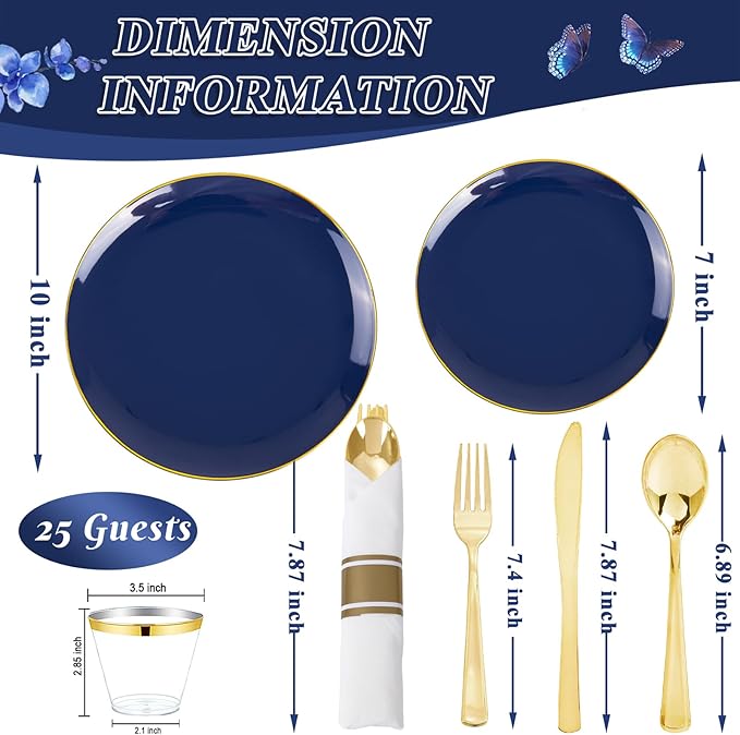KIRE 175Pcs Blue Plastic Plates - Image 3