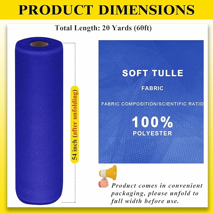 54" by 20 Yards Royal Blue Tulle Fabric Rolls - Image 3